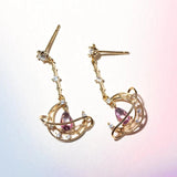 Hollow Moon Earring Gold-plated Pink Water Drop Zircon Heart Stud Earrings