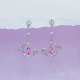 Hollow Moon Earring Gold-plated Pink Water Drop Zircon Heart Stud Earrings