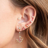 Hollow Moon Earring Gold-plated Pink Water Drop Zircon Heart Stud Earrings
