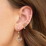 Hollow Moon Earring Gold-plated Pink Water Drop Zircon Heart Stud Earrings