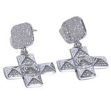 Vintage Stainless Steel Square Cross Drop Earrings 18K Plated Daily Jewelry