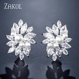 CZ Crystal Stud Earrings Flower Wedding Jewelry EP480
