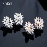 CZ Crystal Stud Earrings Flower Wedding Jewelry EP480