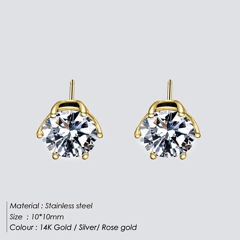3 Size Stud Earrings Classic Bling Zircon Ear Stud Jewelry