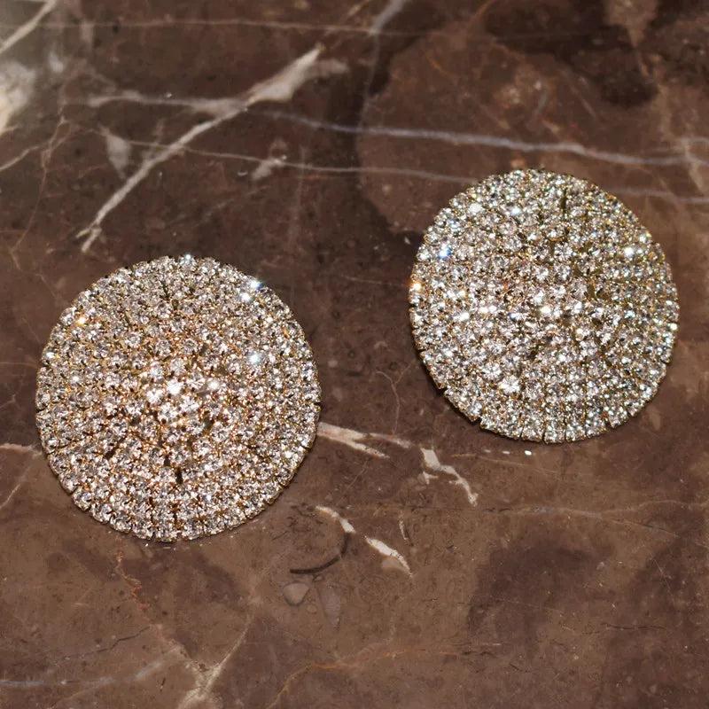 Rhinestone Round Stud Earrings Women Statement Earrings