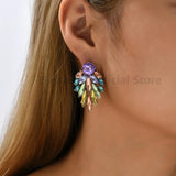 Multicolor Stud Earrings Rhinestone Geometric Charm Jewelry