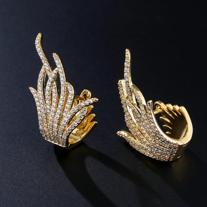 Boho Leaf Crystal Zircon Earring Feather Wings Stud Party Jewelry