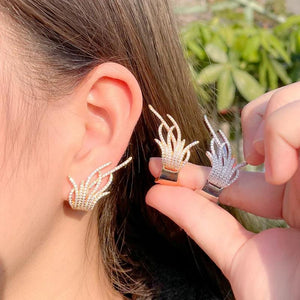 Boho Leaf Crystal Zircon Earring Feather Wings Stud Party Jewelry