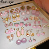 Pink Stud Earrings Pearls Sweet Retro Jewelry