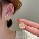 Pink Stud Earrings Pearls Sweet Retro Jewelry