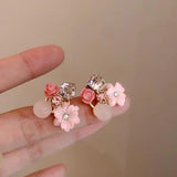 Pink Stud Earrings Pearls Sweet Retro Jewelry