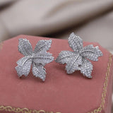 Korean Zircon Maple Leaf Earrings for Women