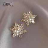 Korea Zircon Flower Stud Earrings Wedding Party Jewelry