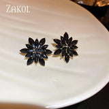 Korea Zircon Flower Stud Earrings Wedding Party Jewelry
