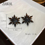 Korea Zircon Flower Stud Earrings Wedding Party Jewelry