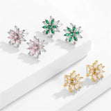 Korea Zircon Flower Stud Earrings Wedding Party Jewelry