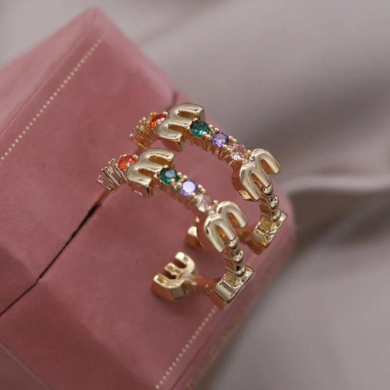 South Korea 18K Plated Letter M Zircon Earrings Women's Party Accessories