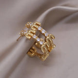 South Korea 18K Plated Letter M Zircon Earrings Women's Party Accessories