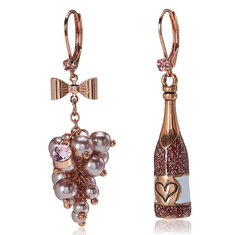 Rose Heart Champagne Bottle Stud Earrings