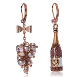 Rose Heart Champagne Bottle Stud Earrings
