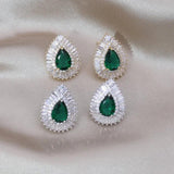 Korean Green Zircon Water Drop Stud Earrings for Women