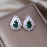 Korean Green Zircon Water Drop Stud Earrings for Women