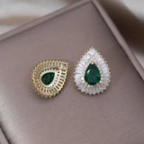 Korean Green Zircon Water Drop Stud Earrings for Women