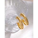 Golden Metal Round Stud Earrings Stainless Steel Twisted Unusual Jewelry