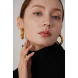 Golden Metal Round Stud Earrings Stainless Steel Twisted Unusual Jewelry