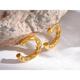 Golden Metal Round Stud Earrings Stainless Steel Twisted Unusual Jewelry