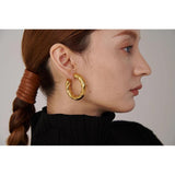 Golden Metal Round Stud Earrings Stainless Steel Twisted Unusual Jewelry