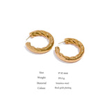 Golden Metal Round Stud Earrings Stainless Steel Twisted Unusual Jewelry