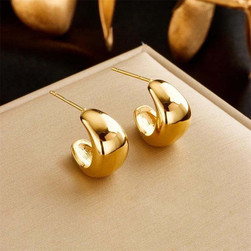 316L Stainless Steel C-Shaped Stud Earrings for Women