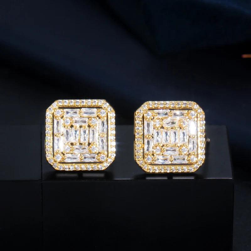CWWZircons CZ Big Square Stud Earring Womens Wedding Jewelry CZ730