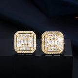 CWWZircons CZ Big Square Stud Earring Womens Wedding Jewelry CZ730