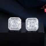 CWWZircons CZ Big Square Stud Earring Womens Wedding Jewelry CZ730