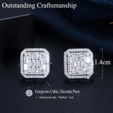 CWWZircons CZ Big Square Stud Earring Womens Wedding Jewelry CZ730
