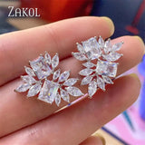Yellow Leaf Stud Earrings Geometry CZ Bridal Wedding Jewelry