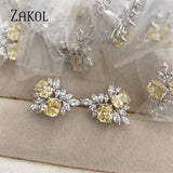 Yellow Leaf Stud Earrings Geometry CZ Bridal Wedding Jewelry