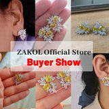 Yellow Leaf Stud Earrings Geometry CZ Bridal Wedding Jewelry