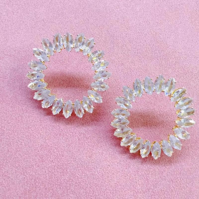 Women's Zircon Big Circle Earrings Glittering Charm Jewelry