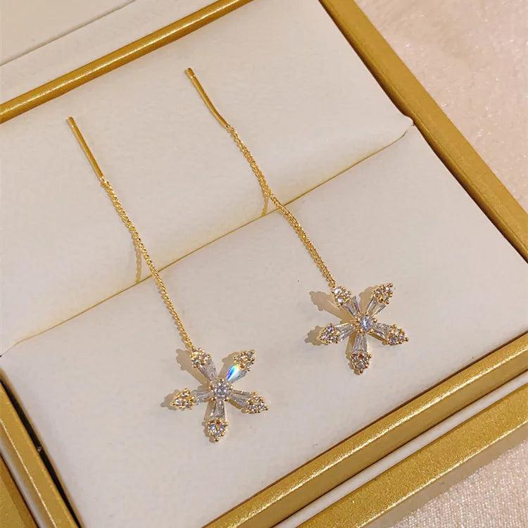 Zircon Flower Tassel Earrings Wedding Jewelry Gift