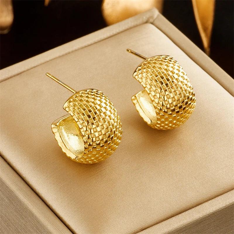 Geometric Square Pattern Stud Earrings Stainless Steel Women Girls Jewelry Gift