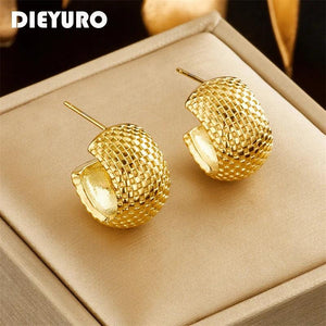 Geometric Square Pattern Stud Earrings Stainless Steel Women Girls Jewelry Gift