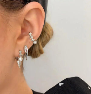 Silver Rivet Spiked CZ Geometric Earring