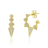 Silver Rivet Spiked CZ Geometric Earring