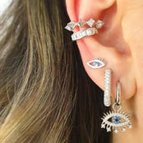 Silver Rivet Spiked CZ Geometric Earring