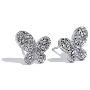 CZ Stainless Steel Butterfly Stud Earrings Waterproof