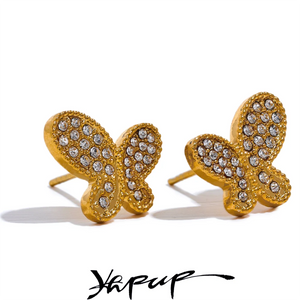 CZ Stainless Steel Butterfly Stud Earrings Waterproof