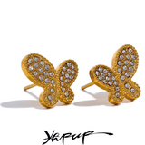 CZ Stainless Steel Butterfly Stud Earrings Waterproof